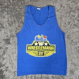 Vintage 1988 Wrestlemania 4 IV Hostess Canadian Pensions Tank Top Sz Sm Blue WF